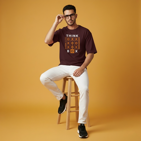 Think Outside the Box Oversized T-Shirt | Unisex Drop Shoulder Cotton Graphic Tee | Iconicwears Iconic Wears