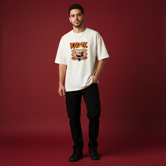 KADAK Chai Lover Off-white Oversized Graphic T-Shirt – Unisex Streetwear Tee for Tea Addicts | Iconicwears