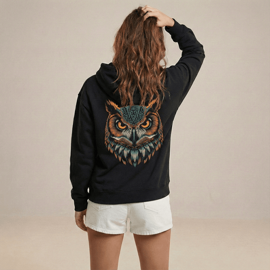The Midnight Hunter - Premium Owl Graphic Back Print Hoodie(Unisex) - Iconic Wears