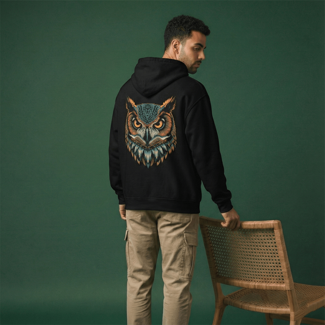 The Midnight Hunter - Premium Owl Graphic Back Print Hoodie(Unisex) - Iconic Wears