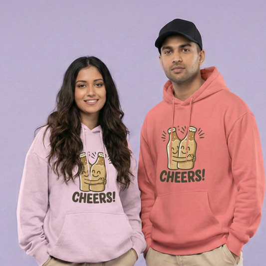 Cheers! Hoodie – Cute Beer Bottles Hugging Graphic(Unisex) Iconic Wears