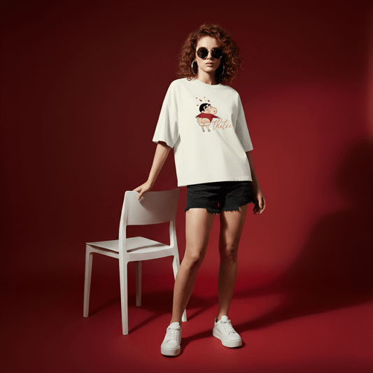 Aesthetic Cartoon Oversized T-Shirt | Unisex Drop Shoulder Heavyweight Cotton Tee | Iconicwears - Iconic Wears