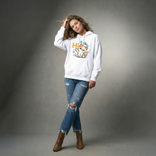 The Pawsitive Vibes - Cute "Hi Meow" Cat Graphic Hoodie(Unisex) Iconic Wears