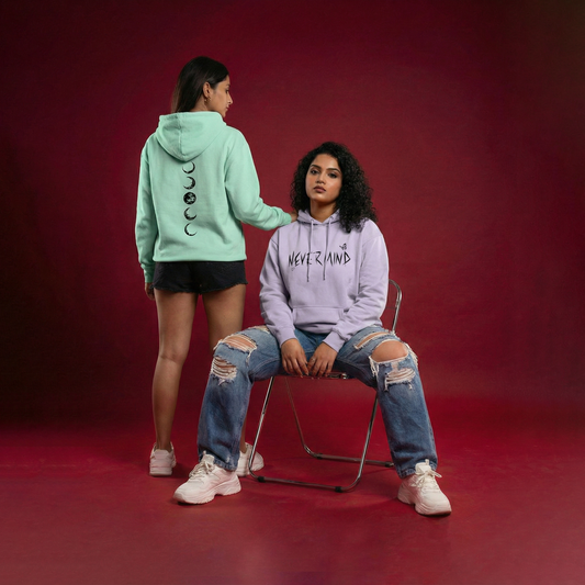 Nevermind & Moon Phase Oversized Hoodie – K-Pop Inspired Minimal Streetwear Iconic Wears