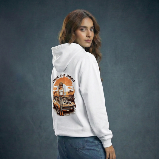 Rock The Road – Retro Car & Girl Graphic Hoodie (Unisex) Iconic Wears