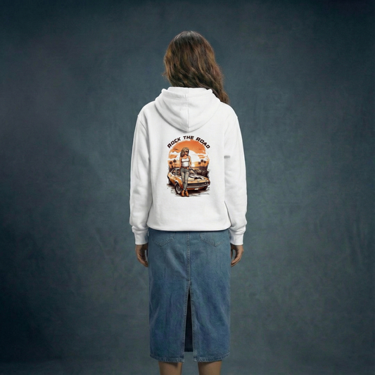 Rock The Road – Retro Car & Girl Graphic Hoodie (Unisex) Iconic Wears